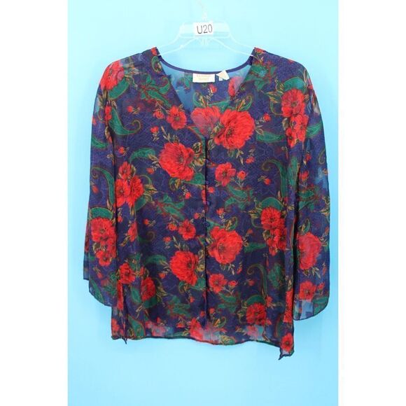 VICTORIA'S SECRET VINTAGE GOLD LABEL FLORAL 6 BUTTON SHEER SEXY SLEEP SHIRT - Picture 1 of 6